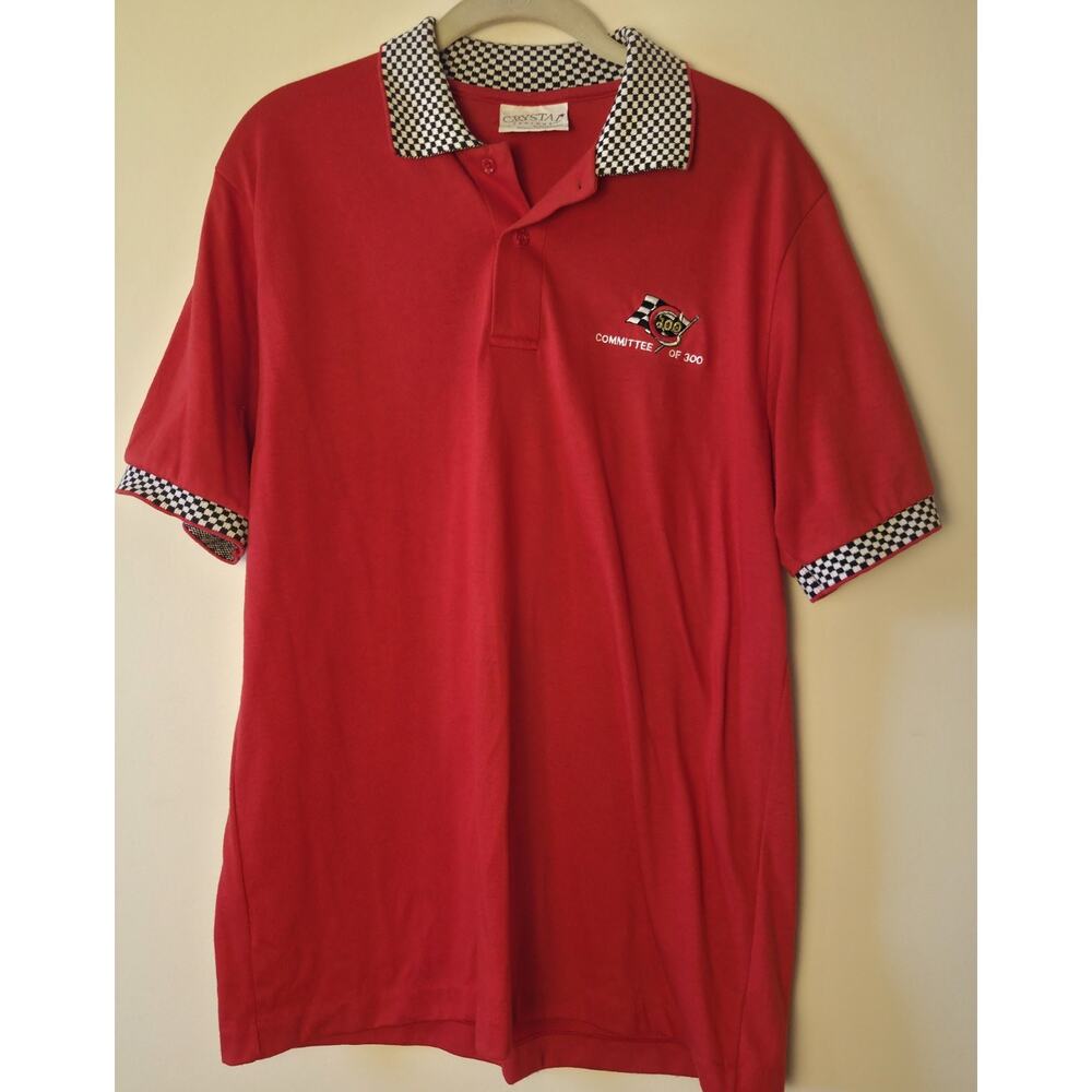 Vtg Crystal Springs Polo Mens L Red Checkerboard Racing Grand Prix Long Beach